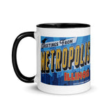 Greetings from Metropolis Illinois Mural Mug with Color Inside - supermanstuff.com