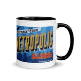 Greetings from Metropolis Illinois Mural Mug with Color Inside - supermanstuff.com