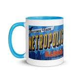 Greetings from Metropolis Illinois Mural Mug with Color Inside - supermanstuff.com