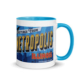 Greetings from Metropolis Illinois Mural Mug with Color Inside - supermanstuff.com