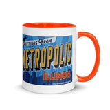 Greetings from Metropolis Illinois Mural Mug with Color Inside - supermanstuff.com