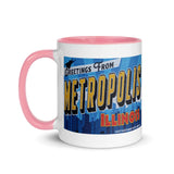 Greetings from Metropolis Illinois Mural Mug with Color Inside - supermanstuff.com