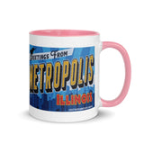 Greetings from Metropolis Illinois Mural Mug with Color Inside - supermanstuff.com