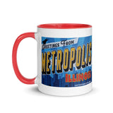 Greetings from Metropolis Illinois Mural Mug with Color Inside - supermanstuff.com