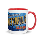 Greetings from Metropolis Illinois Mural Mug with Color Inside - supermanstuff.com