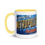 Greetings from Metropolis Illinois Mural Mug with Color Inside - supermanstuff.com