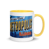 Greetings from Metropolis Illinois Mural Mug with Color Inside - supermanstuff.com