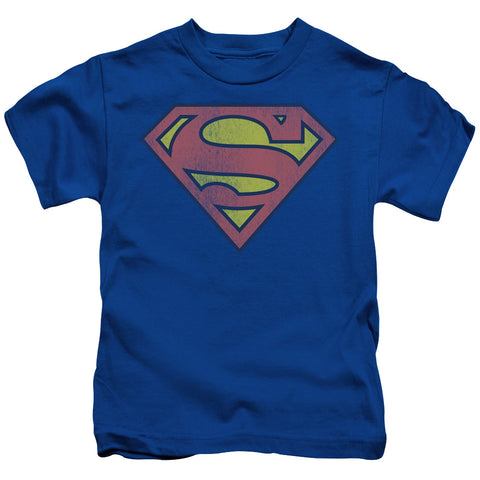 Retro Superman Logo Distressed Juvenile Royal Blue T-Shirt - supermanstuff.com