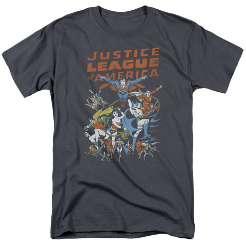 Justice League of America Charcoal Gray Adult Regular Fit Short Sleeve Shirt - supermanstuff.com