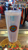 Wonder Woman Jeweled Clear Holographic Acrylic 20 oz Travel Coffee Cup with Straw - supermanstuff.com