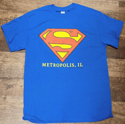Superman Shield Logo Metropolis Illinois Adult Regular Fit Short Sleeve Shirt - supermanstuff.com