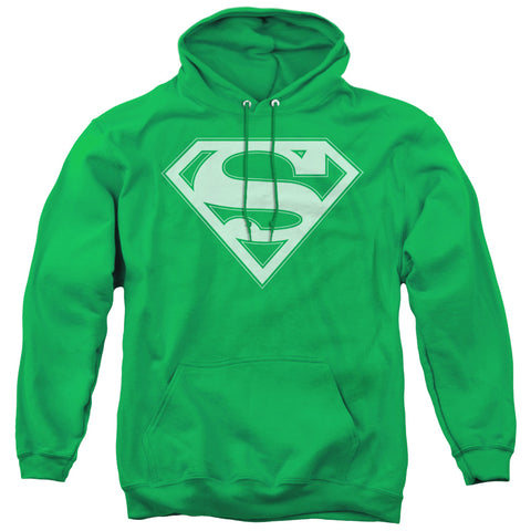 Superman Kelly Green White Shield Logo Adult Pull-Over Hoodie Sweatshirt - supermanstuff.com