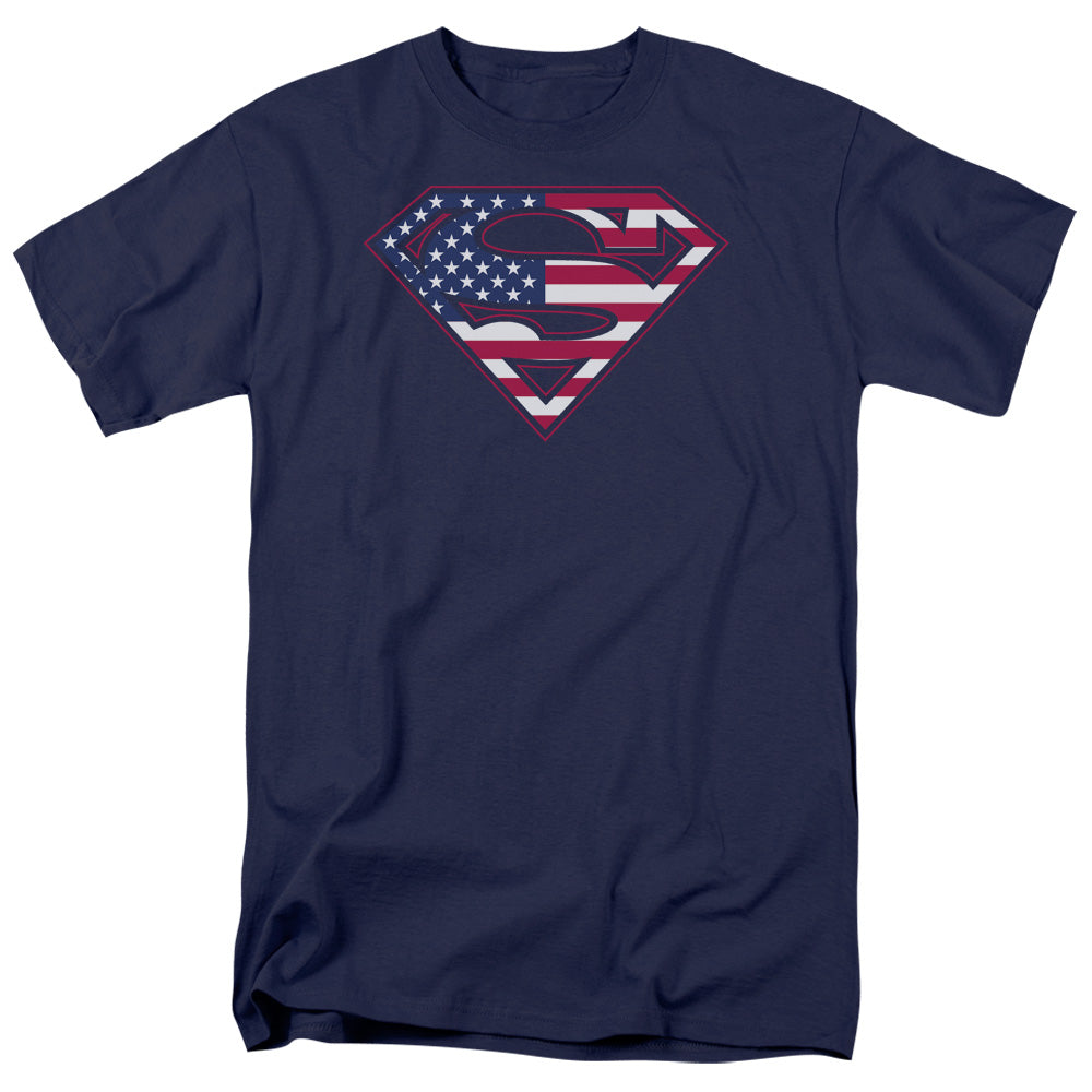 Superman American Flag Adult Royal Blue Regular Fit Short Sleeve Shirt 4X Large