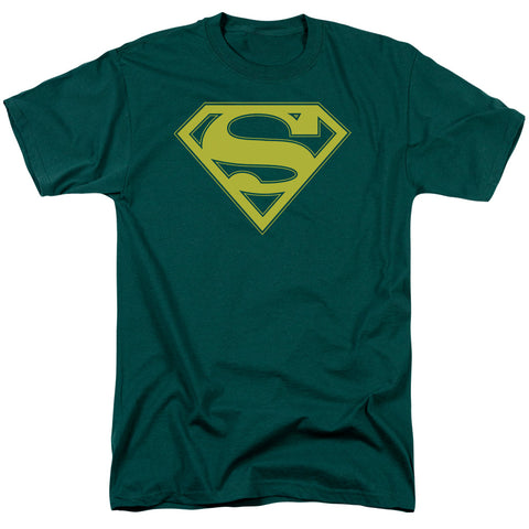 Superman Yellow Shield on Green Kryptonite Adult Regular Fit Short Sleeve Shirt - supermanstuff.com