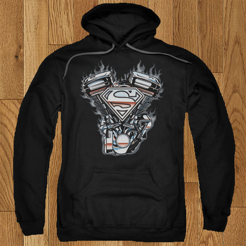 Superman Shield V Twin Motor Logo Adult Pull-Over Hoodie Sweatshirt - supermanstuff.com