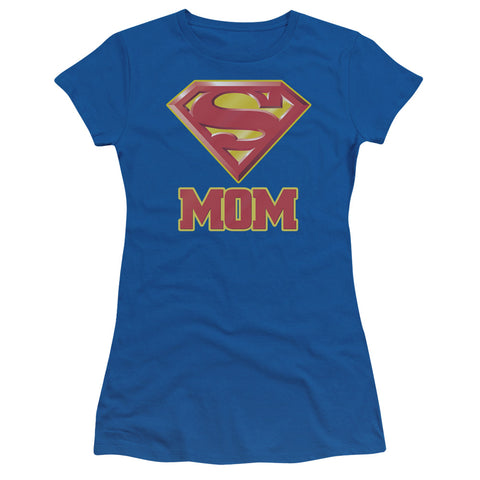 Supergirl Super Mom Adult Royal Blue Junior Cap Sleeve Shirt - supermanstuff.com