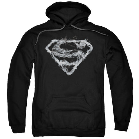 Superman The Blur Smokey Shield Logo Black Adult Pull-Over Hoodie Sweatshirt - supermanstuff.com