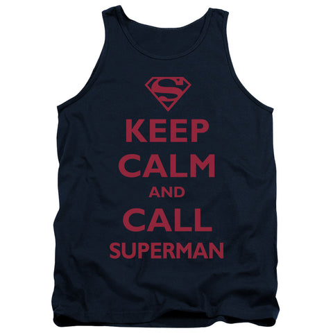 Superman Keep Calm Call Superman Navy Blue Tank Top - supermanstuff.com