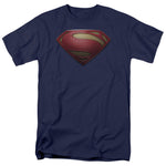Superman Man of Steel Shield Logo Navy Blue Adult Regular Fit Short Sleeve Shirt - supermanstuff.com