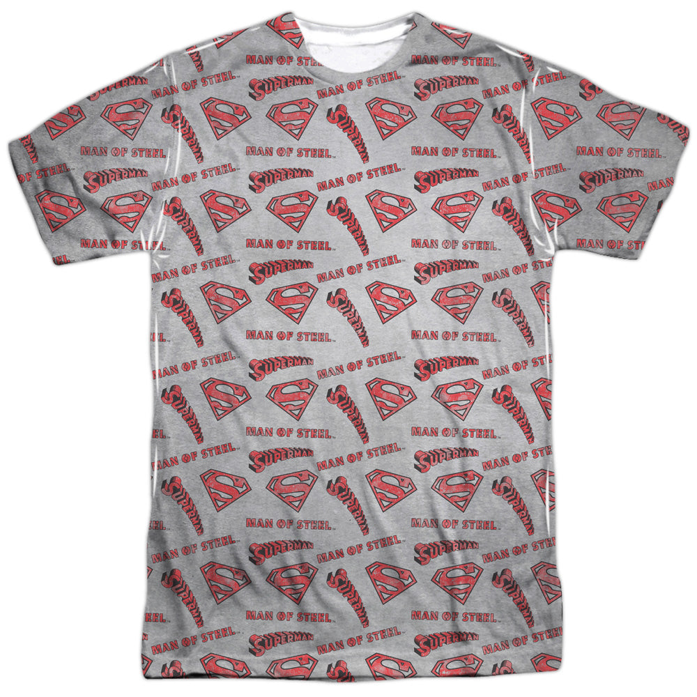 Superman Repeat Words and Shields White Adult Regular Fit Short Sleeve Shirt Large
