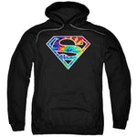 Superman Tie Dye Shield Logo on Black Adult Pull-Over Hoodie Sweatshirt - supermanstuff.com