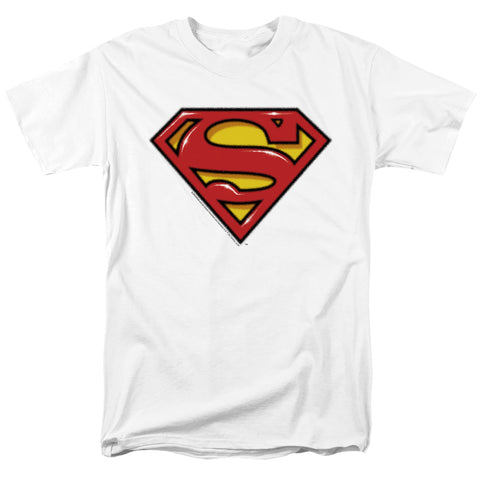 Superman Airbrush Shield White Adult Regular Fit Short Sleeve Shirt - supermanstuff.com