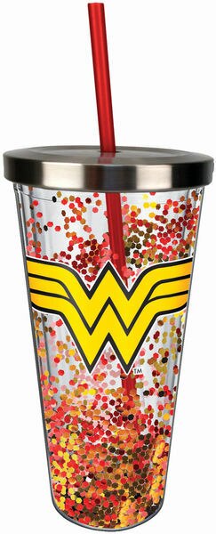 DC Comics Wonder Woman Glitter Tumbler With Straw