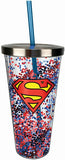 Superman Logo Glitter 20 oz Travel Cup with Straw