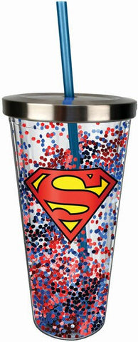 Superman Logo Glitter 20 oz Travel Cup with Straw