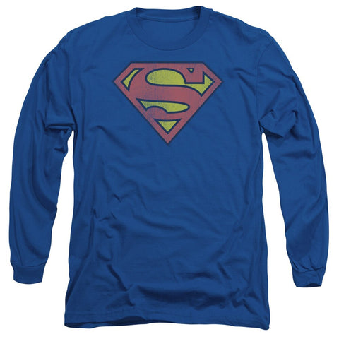 Retro Superman Logo Distressed Adult Long Sleeve Shirt