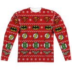 JUSTICE LEAGUE LOGOS HOLIDAY "Ugly Christmas Sweater" Style Long Sleeve Shirt - supermanstuff.com