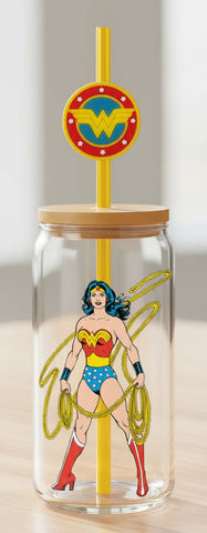 Wonder Woman Glass w/Straw Charm