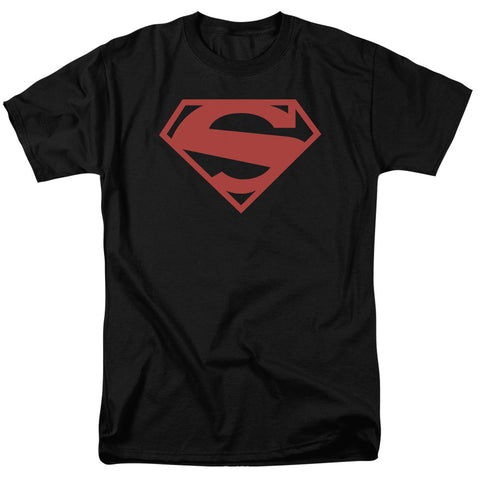 Superman New 52 Shield Red on Black Adult Regular Fit Short Sleeve Shirt - supermanstuff.com
