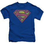 Retro Superman Logo Distressed Juvenile Royal Blue T-Shirt - supermanstuff.com