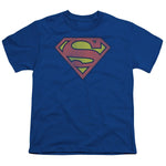Retro Superman Logo Distressed Youth Blue Shirt - supermanstuff.com