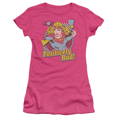 Supergirl Positively Rad Pink Juniors Cap Sleeve Shirt - supermanstuff.com