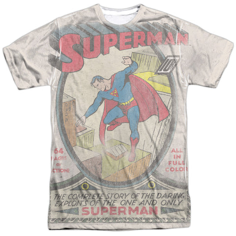 Superman No. 1 Comic Cover Distressed Adult Regular Fit Short Sleeve Shirt - supermanstuff.com