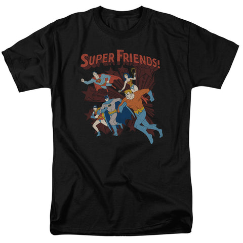 Super Friends Super Running Regular Fit Black Short Sleeve Shirt - supermanstuff.com