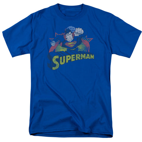 Superman Rough Distress Regular Fit Charcoal Short Sleeve Shirt - supermanstuff.com