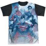 Justice League United in Front of Flag Adult Regular Fit Short Sleeve Shirt - supermanstuff.com