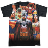 Justice League Wall of Heroes Alex Ross Art Adult Regular Fit Short Sleeve Shirt - supermanstuff.com