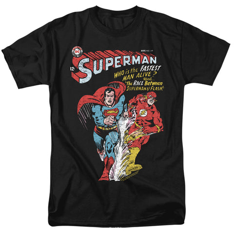 Superman Vs. Flash Fastest Man Alive Black Adult Regular Fit Black Shirt - supermanstuff.com