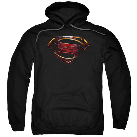Superman Man of Steel Shield Logo Black Adult Regular Fit Hoodie Sweatshirt - supermanstuff.com