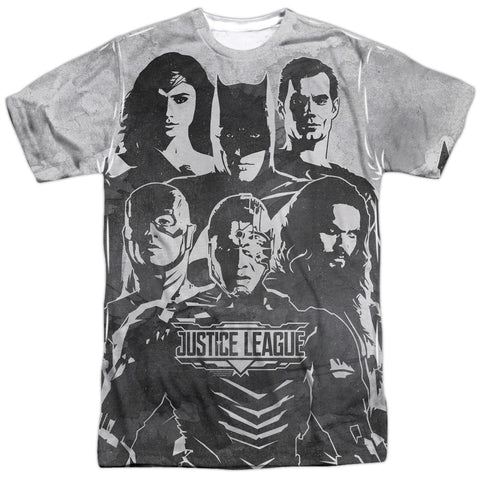 Justice League Black and White League Adult Regular Fit Short Sleeve Shirt - supermanstuff.com