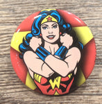 Wonder Woman Arms Crossed Star Background 1 1-4 inch Button - supermanstuff.com