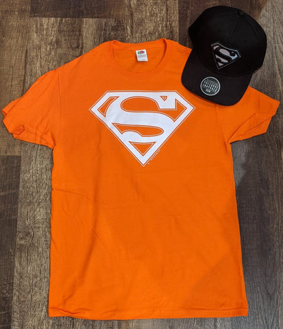 Orange Superman Shield Adult Shirt - supermanstuff.com