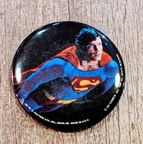 Superman The Movie Christopher Reeve Vintage Pin-back Button Pin 1980 - supermanstuff.com