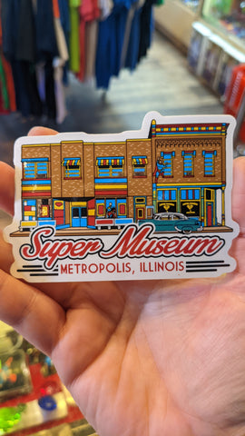 Super Museum Metropolis Illinois Comic Style Building Logo Sticker - supermanstuff.com