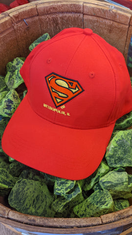 Superman Shield Metropolis Illinois Red Baseball Hat - supermanstuff.com