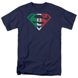 Superman Shield Logo Mexican Flag Regular Fit Navy Blue Short Sleeve Shirt - supermanstuff.com